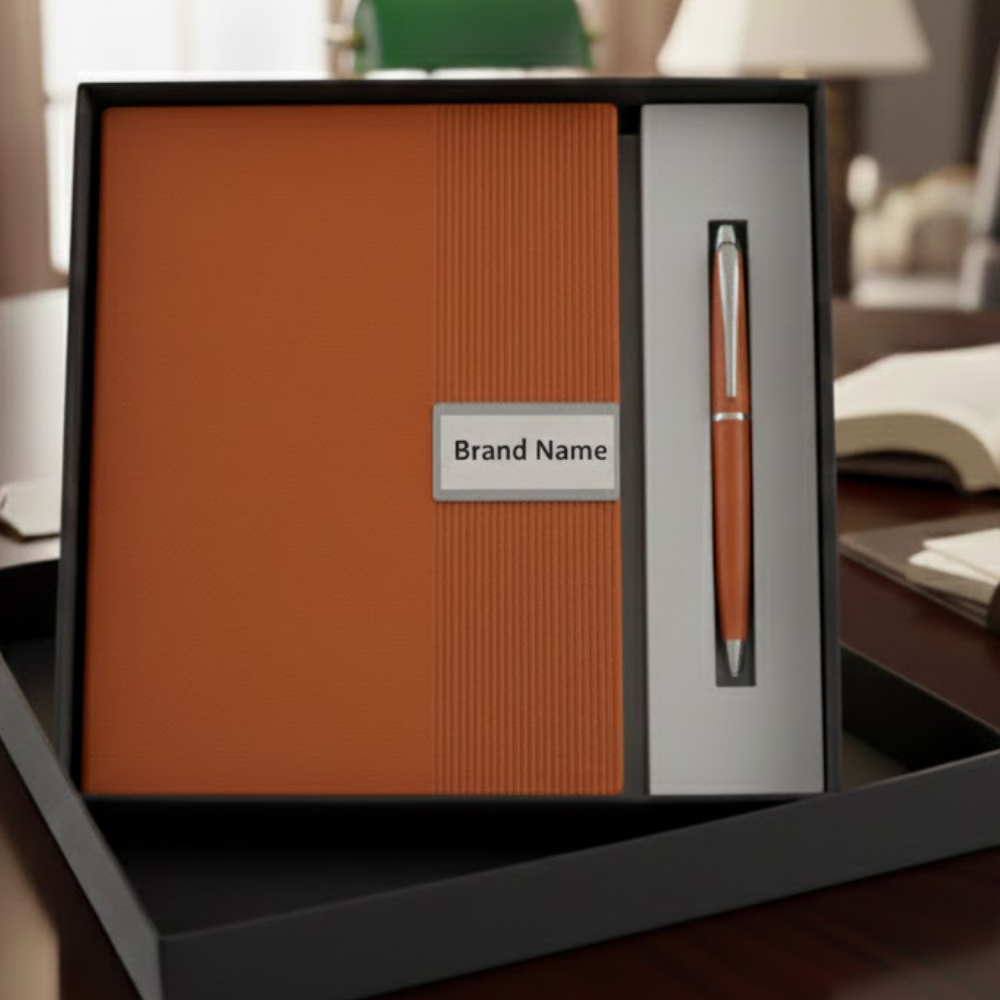 Brown Diary and Pen Gift Set for Employee Welcome Kit