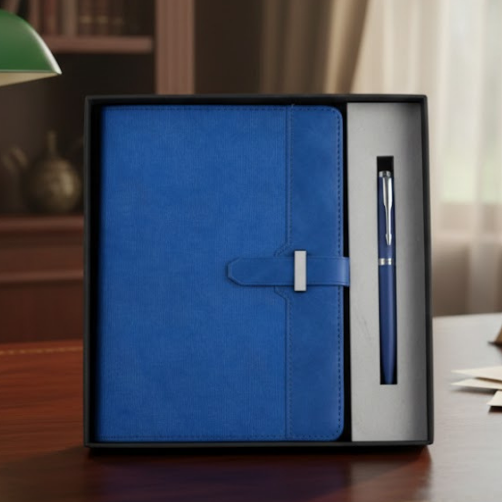Strap Design Blue Diary and Pen Gift Set