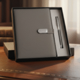 Grey Colour Capsule Metal Plate Diary and Pen Gift Set