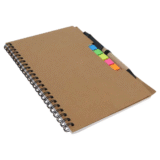 Spiral Notebook with Sticky Notes Strips Card Holder and Pen