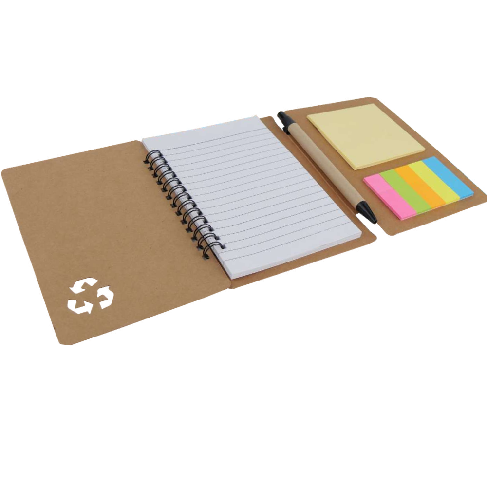 spiral notebook with sticky notes
